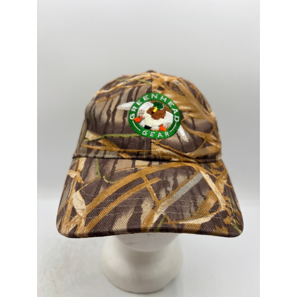 Vintage Avery Greenhead Gear CHG Camo Hat Mallard Duck Logo Mossy Oak Adjustable